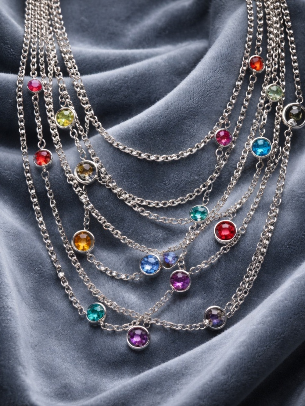 Multi-Color Gemstone Silver Necklace